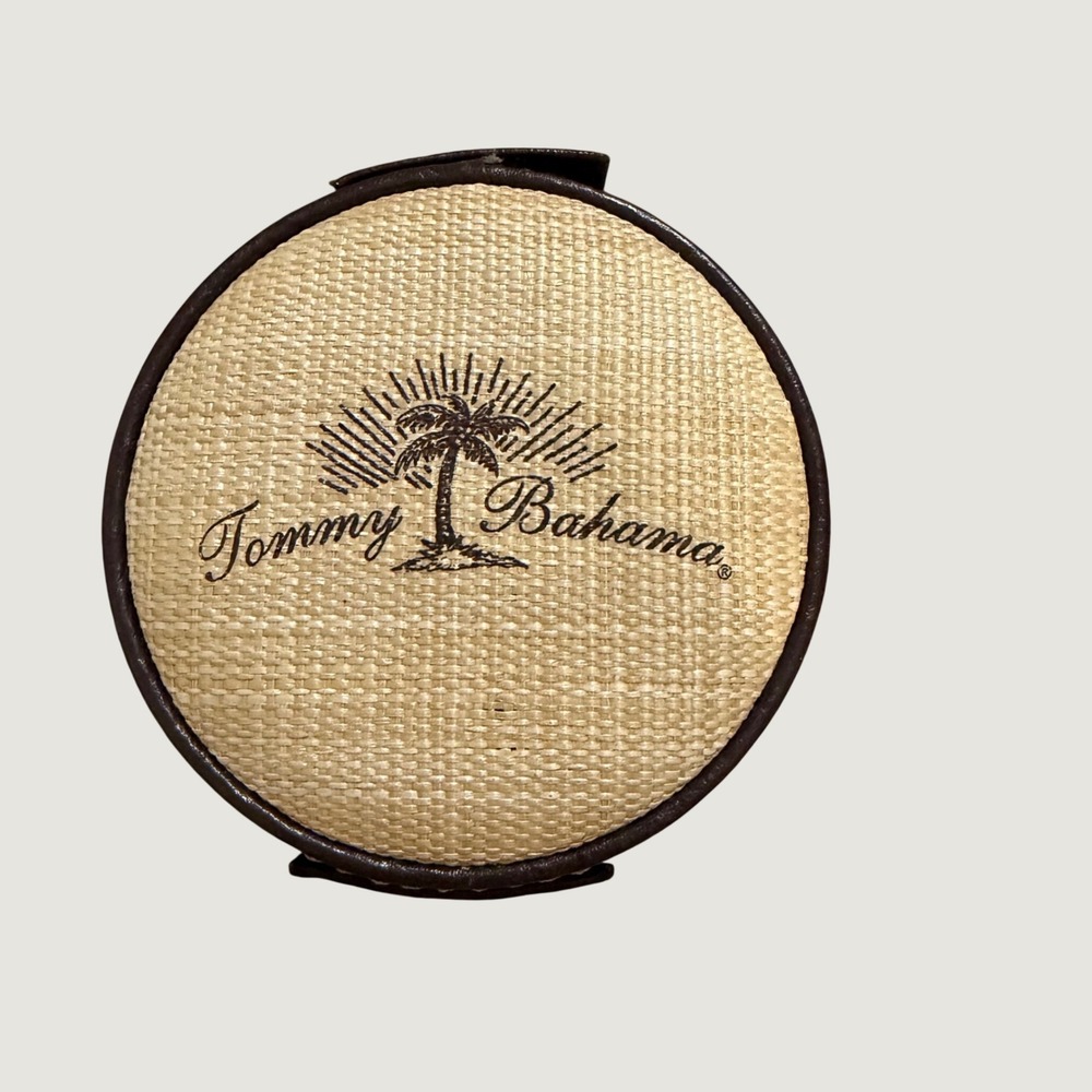 Tommy Bahama Watch Travel Case OS Round Jewelry Box Straw Faux Leather Brown